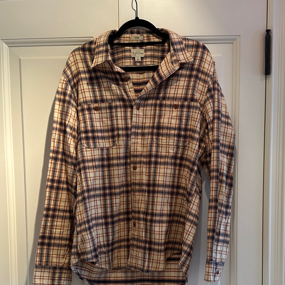 J. Crew Beige and Navy Plaid Shirt Jacket